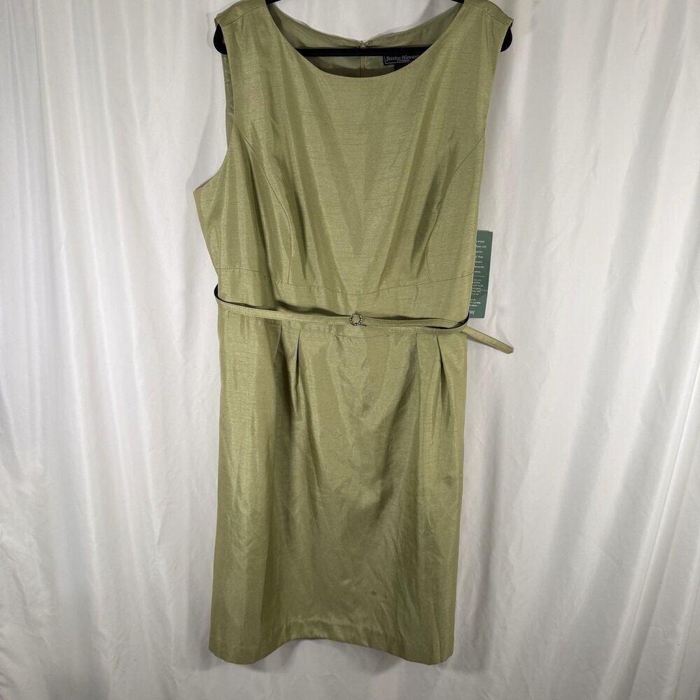 Jessica Howard Evenings Dress Women's 24W Green Belted Sleeveless Below Knee